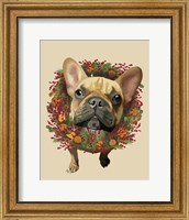 Framed French Bulldog, Cranberry Wreath