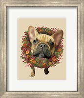Framed French Bulldog, Cranberry Wreath