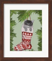 Framed Grey Kitten in Christmas Stocking