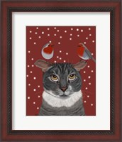 Framed Grey Cat and Robins