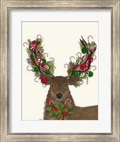 Framed Deer, Candy Cane Wreath