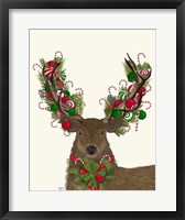 Framed Deer, Candy Cane Wreath