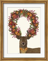 Framed Deer, Cranberry and Orange Wreath, Full