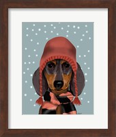 Framed Dachshund With Woolly Hat & Scarf