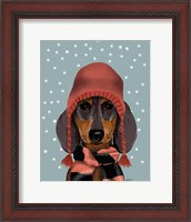 Framed Dachshund With Woolly Hat & Scarf