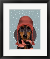 Framed Dachshund With Woolly Hat & Scarf