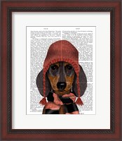 Framed Dachshund in Pink Hat and Scarf