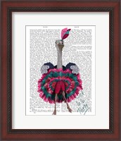 Framed Ostrich, Can Can in Pink and Turquoise