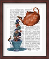 Framed Teapot, Cup and Flowers, Orange and Blue