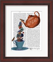Framed Teapot, Cup and Flowers, Orange and Blue