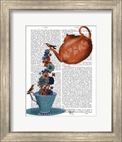 Framed Teapot, Cup and Flowers, Orange and Blue