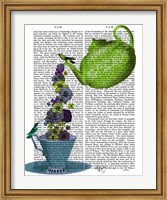 Framed Teapot, Cup and Flowers, Green and Blue