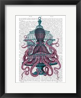 Framed Pink Octopus in Cage