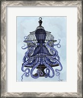 Framed Blue Octopus in Cage