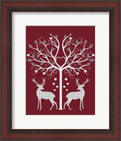 Framed Christmas Des - Deer and Heart Tree, Grey on Red
