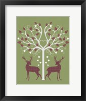 Framed Christmas Des - Deer and Heart Tree, Pink On Green