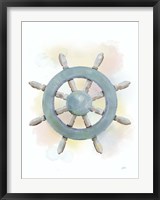 Framed Watercolor Ship's Wheel