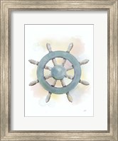 Framed Watercolor Ship's Wheel