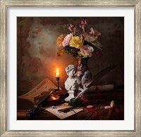 Framed Still Life With Bust And Flowers