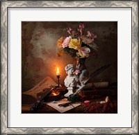 Framed Still Life With Bust And Flowers