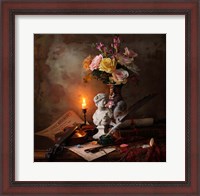 Framed Still Life With Bust And Flowers