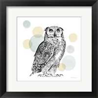 Framed 'Sketchbook Lodge Owl Neutral' border=