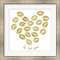Framed I Love you Gold Lips
