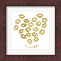 Framed I Love you Gold Lips