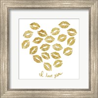 Framed I Love you Gold Lips