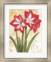 Framed Winter Birds Amaryllis I Gold and White