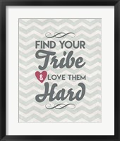 Framed Find Your Tribe - Blue Chevron Pattern