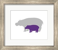 Framed Silhouette Hippo and Calf Purple