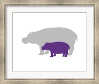 Framed Silhouette Hippo and Calf Purple