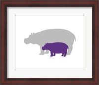 Framed Silhouette Hippo and Calf Purple