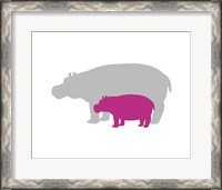 Framed Silhouette Hippo and Calf Pink