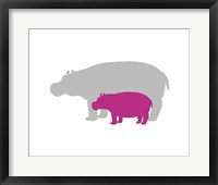 Framed Silhouette Hippo and Calf Pink