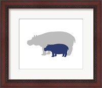 Framed Silhouette Hippo and Calf Navy