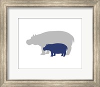 Framed Silhouette Hippo and Calf Navy