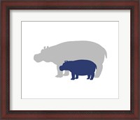 Framed Silhouette Hippo and Calf Navy