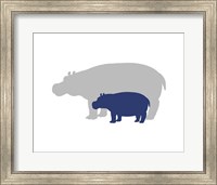 Framed Silhouette Hippo and Calf Navy