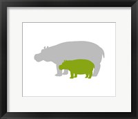 Framed Silhouette Hippo and Calf Green