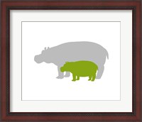 Framed Silhouette Hippo and Calf Green