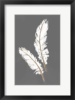 Gold Feathers I on Grey Framed Print