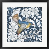 Framed Arts and Crafts Bird Indigo III