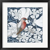 Framed Arts and Crafts Bird Indigo I
