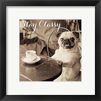 Framed 'Cafe Pug Stay Classy' border=