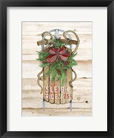 Framed Holiday Sports II on Wood Sleigh Rides