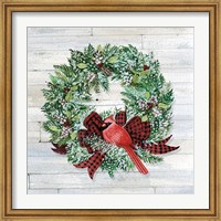 Framed Holiday Wreath I on Wood