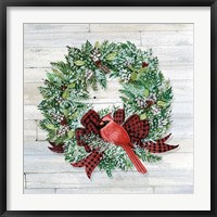 Framed Holiday Wreath I on Wood