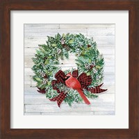Framed 'Holiday Wreath I on Wood' border=